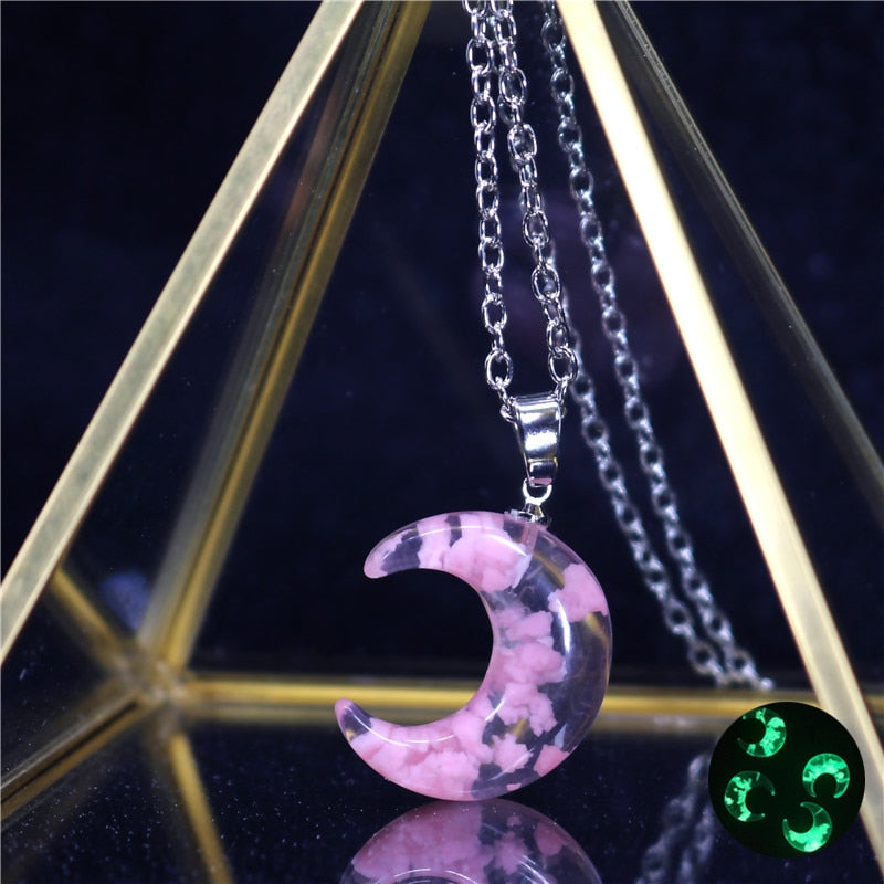 Peris Gems Baby Pink Crescent Moon Transparent Resin Round Ball Pendant Necklace - Blue Sky White Cloud Chain Necklace SHEIN Amazon Temu
