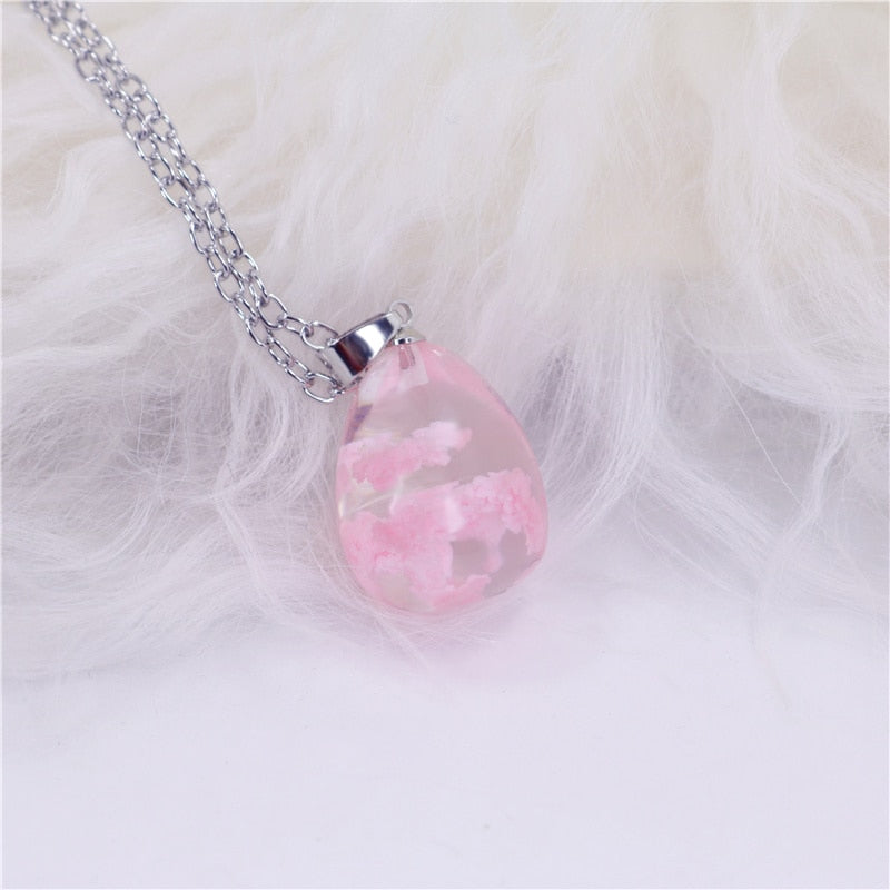 Peris Gems Baby Pink Transparent Resin Round Ball Pendant Necklace - Blue Sky White Cloud Chain Necklace SHEIN Amazon Temu