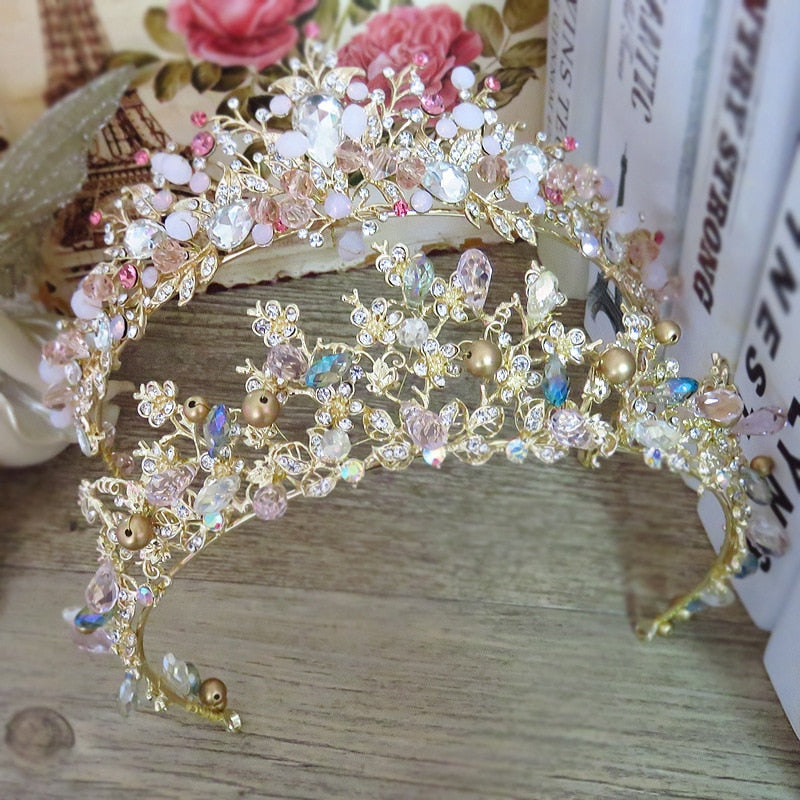 Peris Gems Baroque Crystal and Gold Crown Tiaras for Women | Princess Tiaras Baroque Crystal and Gold Crown Tiaras for Women SHEIN Amazon Temu
