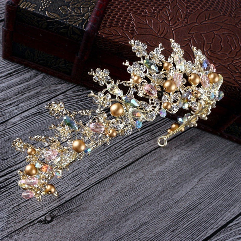 Peris Gems Baroque Crystal and Gold Crown Tiaras for Women | Princess Tiaras Baroque Crystal and Gold Crown Tiaras for Women SHEIN Amazon Temu