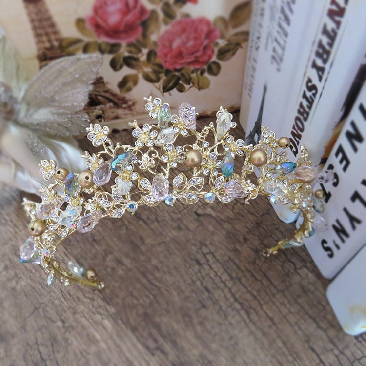 Peris Gems Baroque Crystal and Gold Crown Tiaras for Women | Princess Tiaras Baroque Crystal and Gold Crown Tiaras for Women SHEIN Amazon Temu
