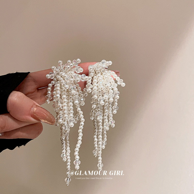 Peris Gems BB white Big Cloth Flower and Pearl Dangle Tassel Earrings for Women SHEIN Amazon Temu