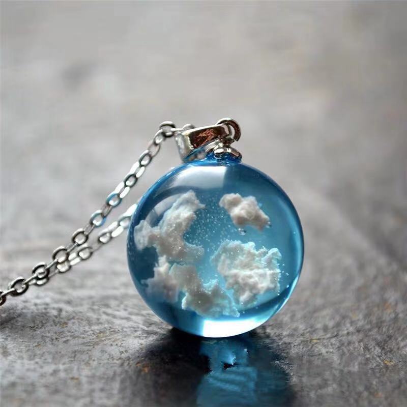 Peris Gems Beautiful Sphere Transparent Resin Round Ball Pendant Necklace - Blue Sky White Cloud Chain Necklace SHEIN Amazon Temu