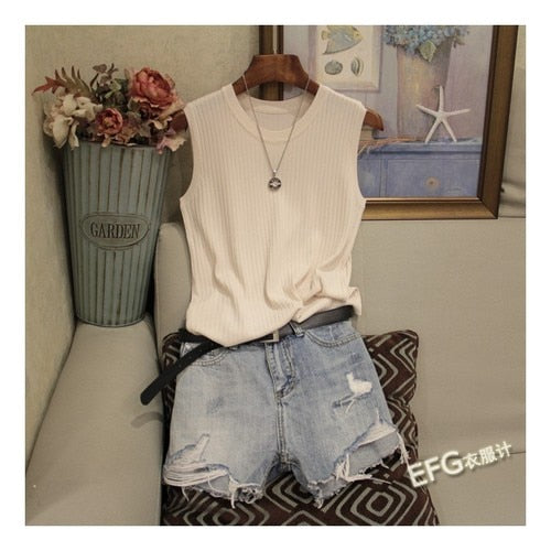 Peris Gems Beige / One Size Casual Knitted Thin Sleeveless T-Shirt for Women SHEIN Amazon Temu
