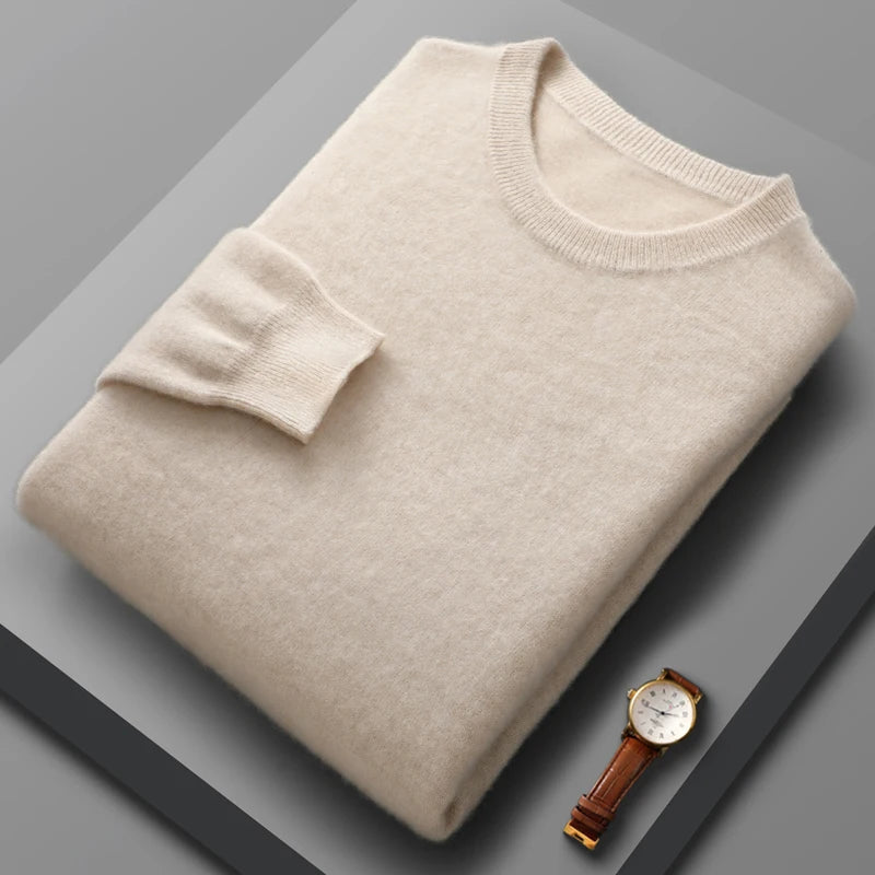Peris Gems Beige / S 100% Pure Merino Wool Cashmere Sweater for Men: Fashionable Round Neck Top 100% Pure Merino Wool Cashmere Sweater for Men: Round Neck SHEIN Amazon Temu