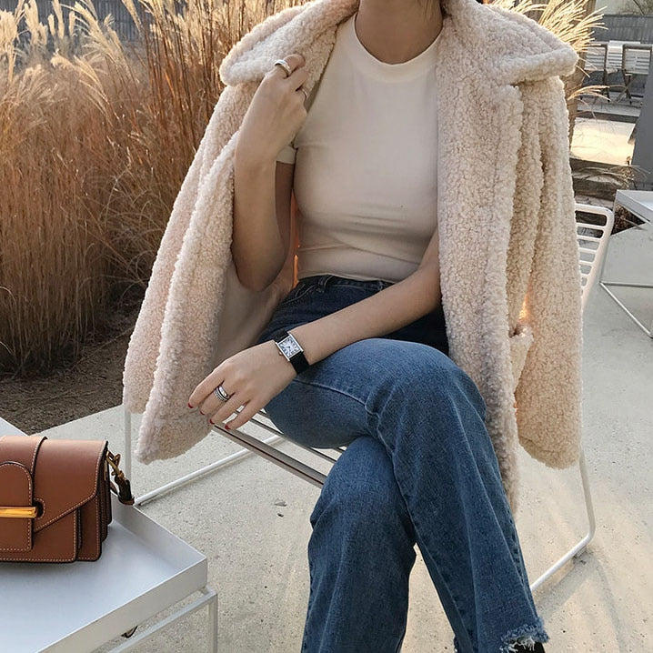 Peris Gems Beige / S Loose Thick Faux Fur Plush Coat Jackets for Women SHEIN Amazon Temu