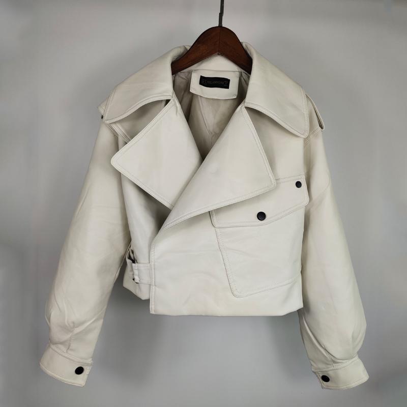 Peris Gems Beige / S Loose Turn Down Collar Faux Leather Jacket for Women SHEIN Amazon Temu