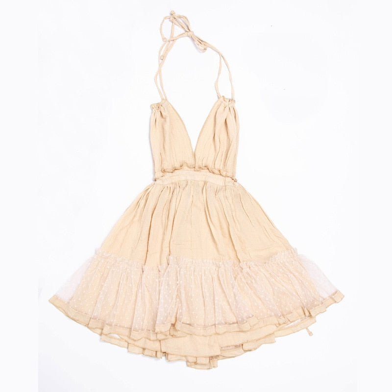 Peris Gems beige / XS Halter Lace Up Backless Dresses for Women | Women&