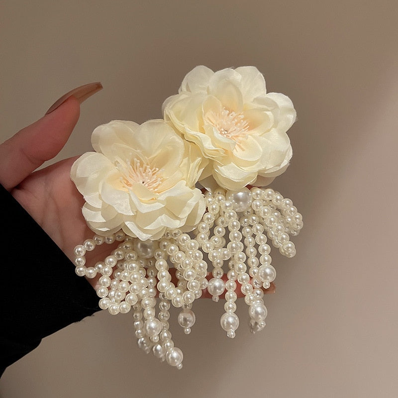 Peris Gems Big Cloth Flower and Pearl Dangle Tassel Earrings for Women SHEIN Amazon Temu