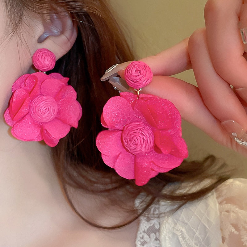 Peris Gems Big Cloth Flower and Pearl Dangle Tassel Earrings for Women SHEIN Amazon Temu