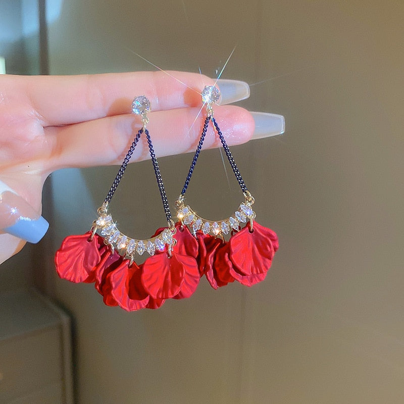 Peris Gems Big Cloth Flower and Pearl Dangle Tassel Earrings for Women SHEIN Amazon Temu