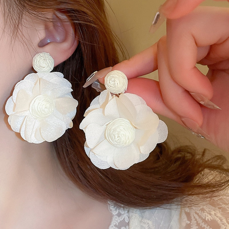 Peris Gems Big Cloth Flower and Pearl Dangle Tassel Earrings for Women SHEIN Amazon Temu
