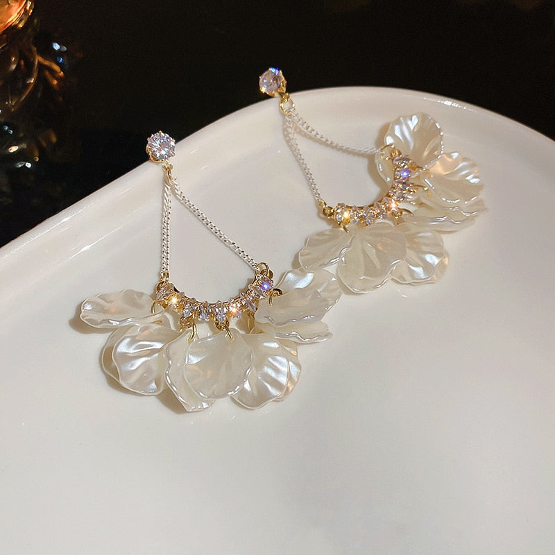Peris Gems Big Cloth Flower and Pearl Dangle Tassel Earrings for Women SHEIN Amazon Temu