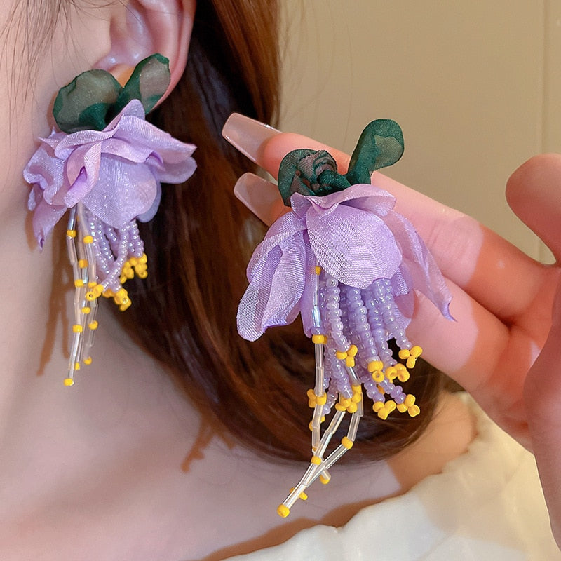 Peris Gems Big Cloth Flower and Pearl Dangle Tassel Earrings for Women SHEIN Amazon Temu