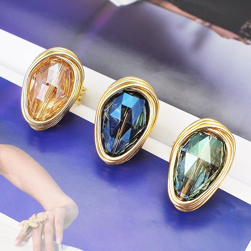 Peris Gems Big Diamond Oval Crystal Rings for Women | Irregular Gold Party Rings for Women SHEIN Amazon Temu