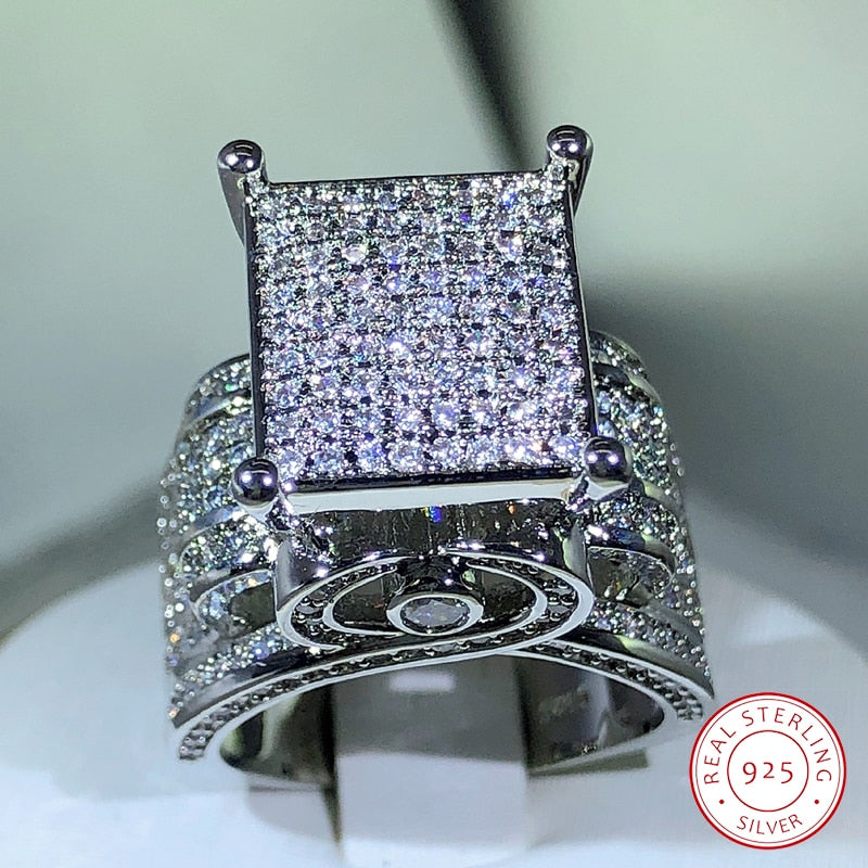 Peris Gems Big Diamond Square Silver Ring for Women | Sterling Silver White Diamond Love Rings SHEIN Amazon Temu