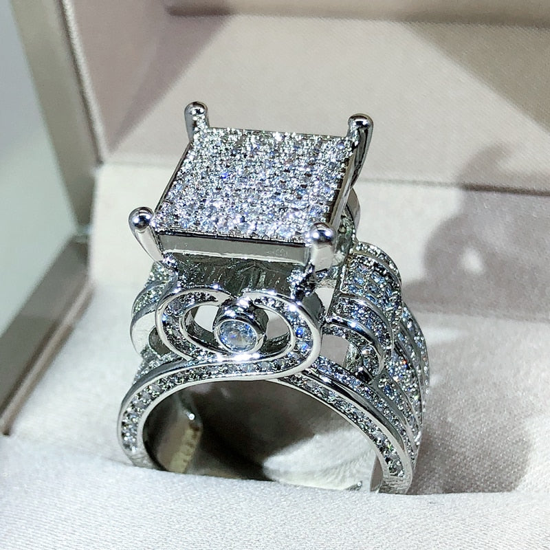 Peris Gems Big Diamond Square Silver Ring for Women | Sterling Silver White Diamond Love Rings SHEIN Amazon Temu