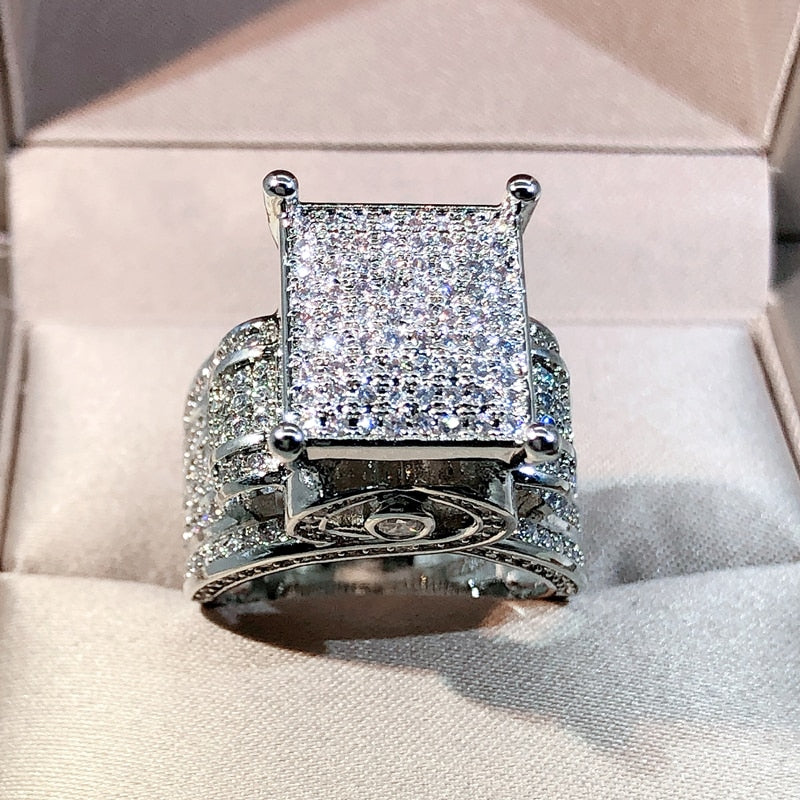 Peris Gems Big Diamond Square Silver Ring for Women | Sterling Silver White Diamond Love Rings SHEIN Amazon Temu