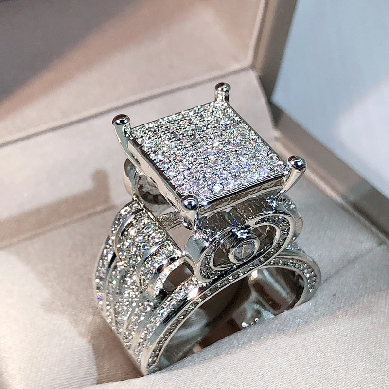Peris Gems Big Diamond Square Silver Ring for Women | Sterling Silver White Diamond Love Rings SHEIN Amazon Temu