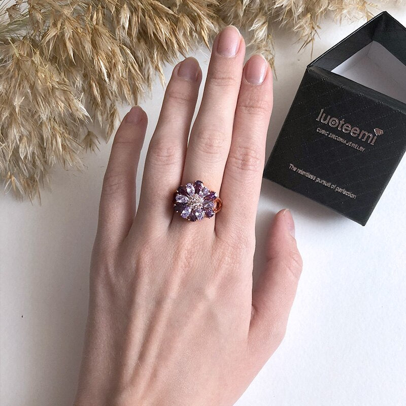 Peris Gems Big Flower Diamond Engagement Rings | Gold Zircon SHEIN Amazon Temu