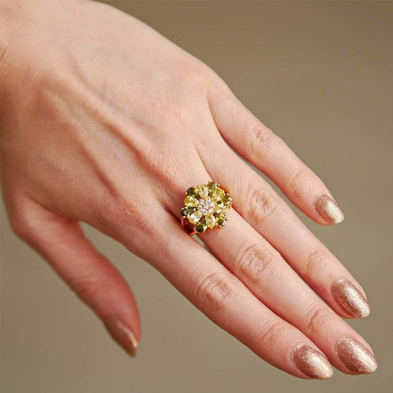 Peris Gems Big Flower Diamond Engagement Rings | Gold Zircon SHEIN Amazon Temu