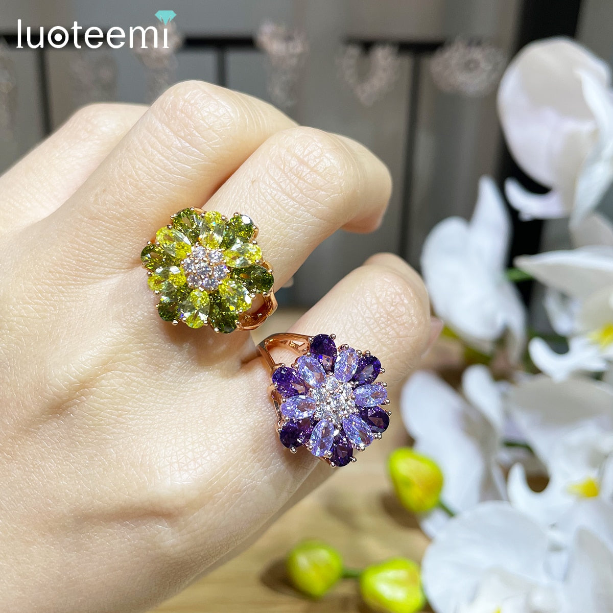 Peris Gems Big Flower Diamond Engagement Rings | Gold Zircon SHEIN Amazon Temu