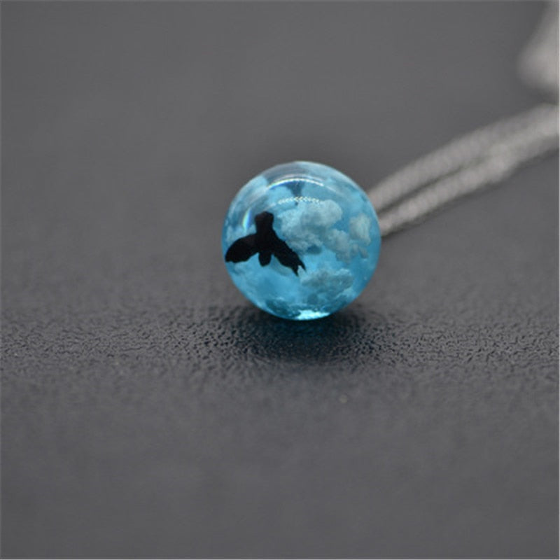 Peris Gems Bird with Clouds 1 Transparent Resin Round Ball Pendant Necklace - Blue Sky White Cloud Chain Necklace SHEIN Amazon Temu