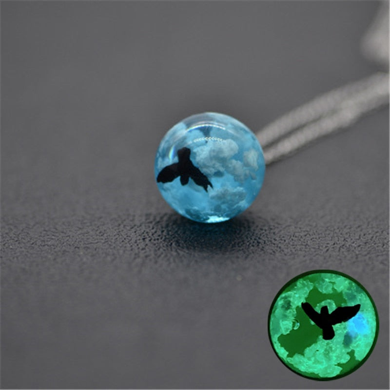 Peris Gems Bird with Clouds Transparent Resin Round Ball Pendant Necklace - Blue Sky White Cloud Chain Necklace SHEIN Amazon Temu