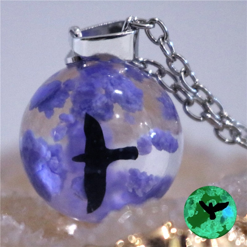 Peris Gems Bird with Purple Clouds Transparent Resin Round Ball Pendant Necklace - Blue Sky White Cloud Chain Necklace SHEIN Amazon Temu