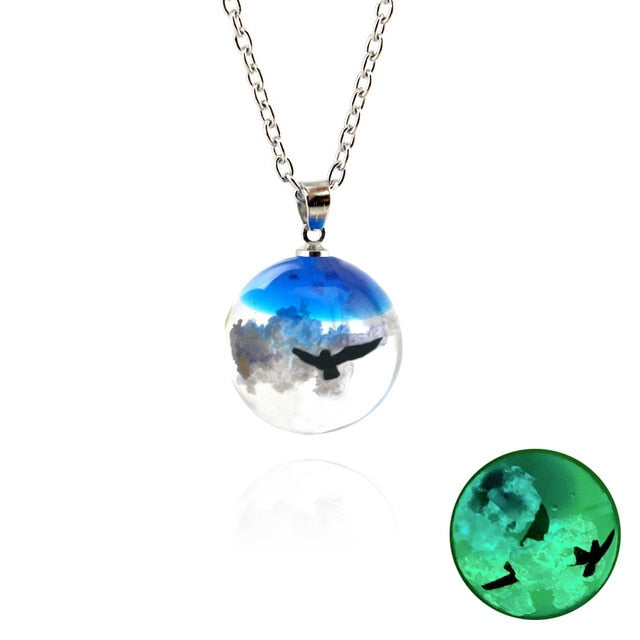 Peris Gems Bird with Sky Transparent Resin Round Ball Pendant Necklace - Blue Sky White Cloud Chain Necklace SHEIN Amazon Temu