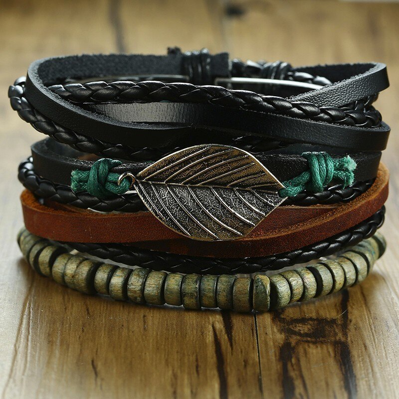 Peris Gems BL-388 Braided 4pc Leather Helm Ship Wheel Bracelets Unisex SHEIN Amazon Temu