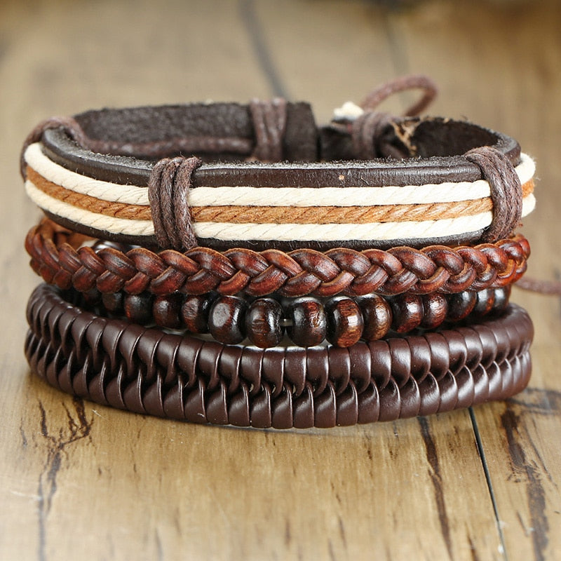 Peris Gems BL-450 Braided 4pc Leather Helm Ship Wheel Bracelets Unisex SHEIN Amazon Temu