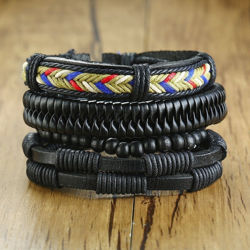 Peris Gems BL-453 Braided 4pc Leather Helm Ship Wheel Bracelets Unisex SHEIN Amazon Temu