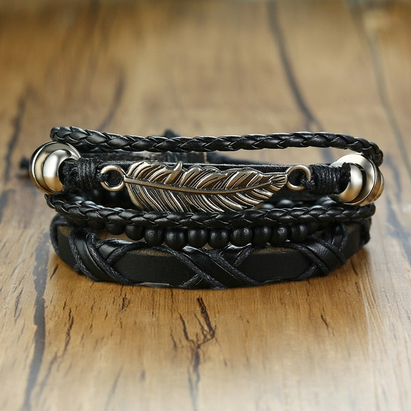 Peris Gems BL-466 Braided 4pc Leather Helm Ship Wheel Bracelets Unisex SHEIN Amazon Temu