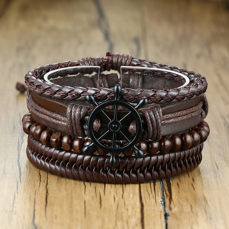 Peris Gems BL-472ZB Braided 4pc Leather Helm Ship Wheel Bracelets Unisex SHEIN Amazon Temu