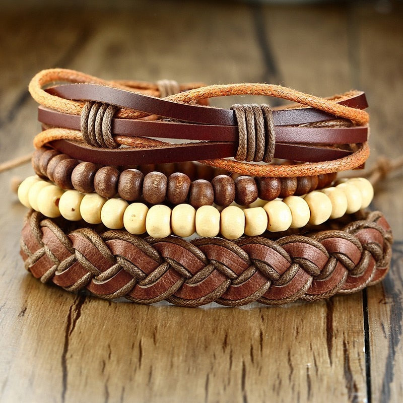 Peris Gems BL-473 Braided 4pc Leather Helm Ship Wheel Bracelets Unisex SHEIN Amazon Temu