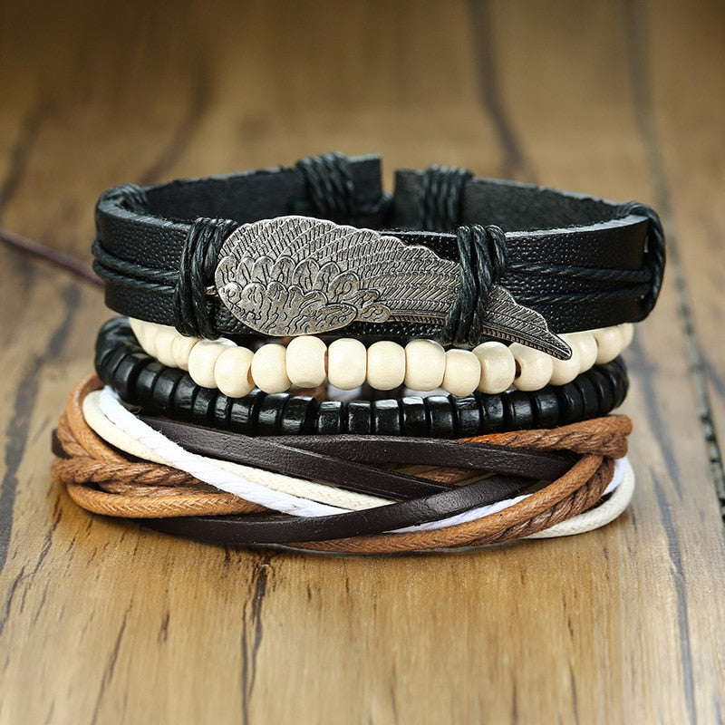 Peris Gems BL-491 Braided 4pc Leather Helm Ship Wheel Bracelets Unisex SHEIN Amazon Temu