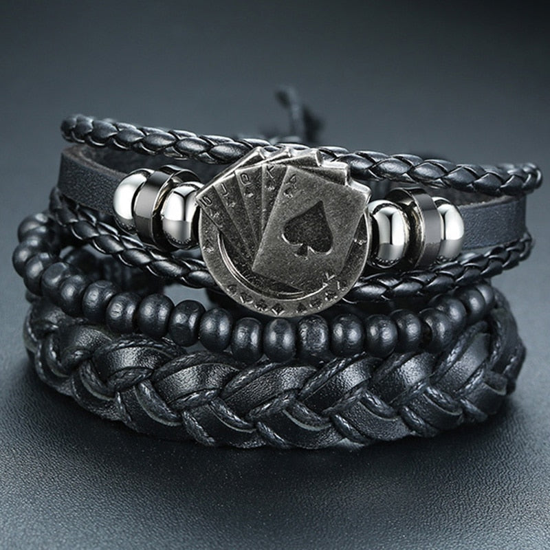 Peris Gems BL-541B Braided 4pc Leather Helm Ship Wheel Bracelets Unisex SHEIN Amazon Temu