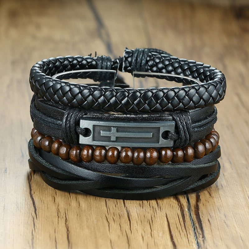 Peris Gems BL-565B Braided 4pc Leather Helm Ship Wheel Bracelets Unisex SHEIN Amazon Temu
