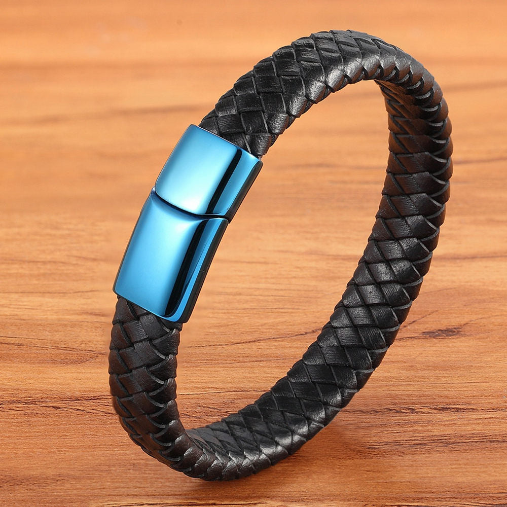 Peris Gems Black / 19cm Blue Leather Combination Stitching Buckle Bracelet for Men SHEIN Amazon Temu