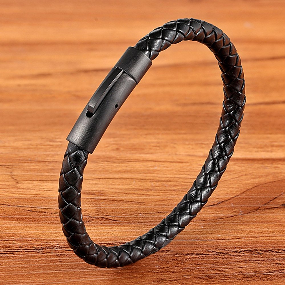 Peris Gems Black / 19cm Braided Faux Leather Clasp Bracelet Unisex | Classic Black Bracelets Braided Faux Leather Clasp Bracelet Unisex Classic Bracelet SHEIN Amazon Temu