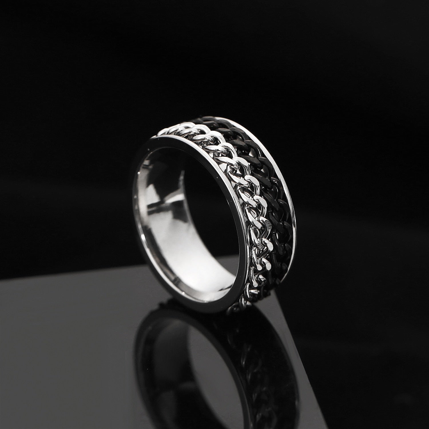 Peris Gems Black & 2x Silver / 6 Rotatable Steel Chain Rings | Spinner Punk Funk Rings SHEIN Amazon Temu