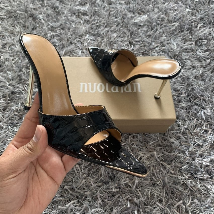 Peris Gems Black / 4 Snake Print Pointed Toe High Heel Leather Shoes for Women SHEIN Amazon Temu