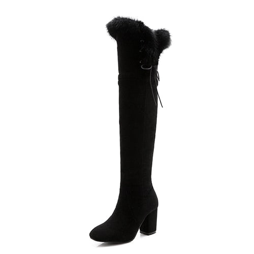 Peris Gems Black / 4 Suede Over Knee Boots for Women | High Heel Plush Boots SHEIN Amazon Temu