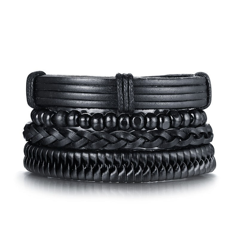 Peris Gems Black 4pc Beaded and Leather Bracelets Unisex | Adjustable Bangle Bracelet Black 4pc Beaded and Leather Bracelet Unisex Bangle Bracelet SHEIN Amazon Temu