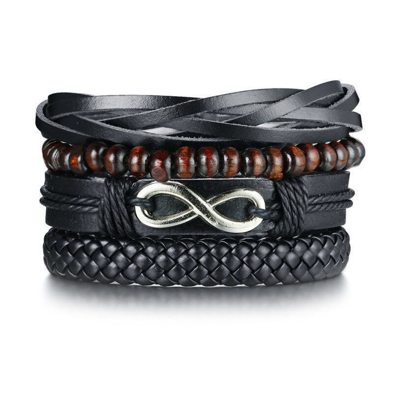 Peris Gems Black 4pc Beaded and Leather Bracelets Unisex | Adjustable Bangle Bracelet Black 4pc Beaded and Leather Bracelet Unisex Bangle Bracelet SHEIN Amazon Temu