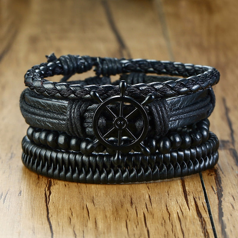 Peris Gems Black 4pc Beaded and Leather Bracelets Unisex | Adjustable Bangle Bracelet Black 4pc Beaded and Leather Bracelet Unisex Bangle Bracelet SHEIN Amazon Temu