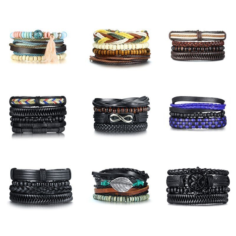 Peris Gems Black 4pc Beaded and Leather Bracelets Unisex | Adjustable Bangle Bracelet Black 4pc Beaded and Leather Bracelet Unisex Bangle Bracelet SHEIN Amazon Temu