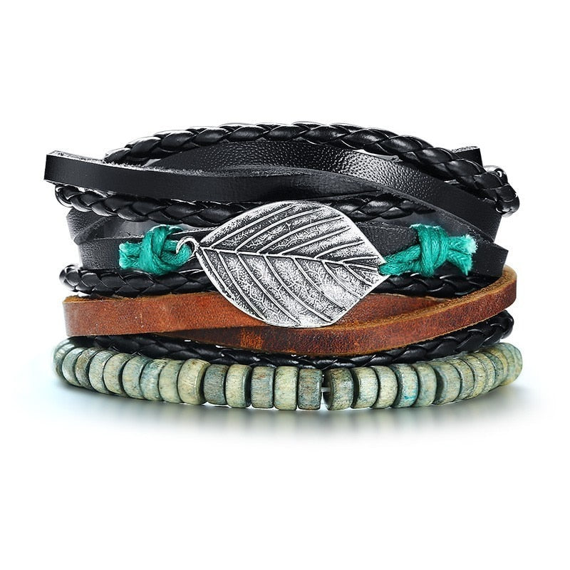 Peris Gems Black 4pc Beaded and Leather Bracelets Unisex | Adjustable Bangle Bracelet Black 4pc Beaded and Leather Bracelet Unisex Bangle Bracelet SHEIN Amazon Temu