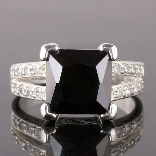 Peris Gems Black / 6 Princess Cut Black Onyx Stone Silver Ring for Women SHEIN Amazon Temu